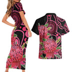 Australia Waratah Couples Matching Short Sleeve Bodycon Dress and Hawaiian Shirt Telopea Aussie Native Flowers Indigenous Art - Aussie Hoodie