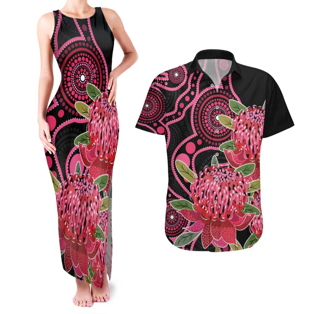 Australia Waratah Couples Matching Tank Maxi Dress and Hawaiian Shirt Telopea Aussie Native Flowers Indigenous Art - Aussie Hoodie