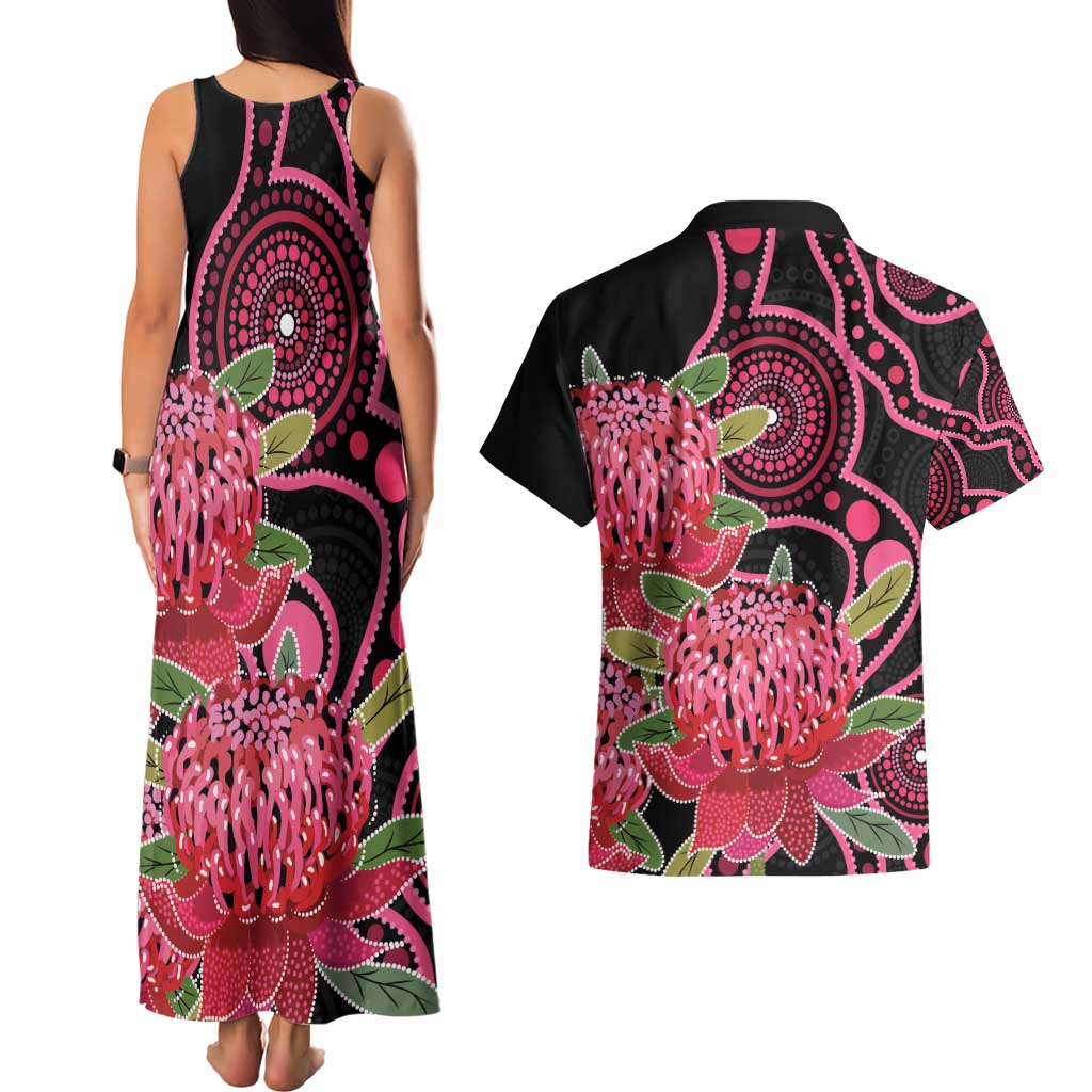 Australia Waratah Couples Matching Tank Maxi Dress and Hawaiian Shirt Telopea Aussie Native Flowers Indigenous Art - Aussie Hoodie