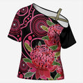 Australia Waratah Cross Shoulder Shirt Telopea Aussie Native Flowers Indigenous Art - Aussie Hoodie