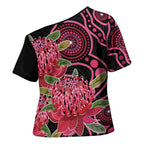 Australia Waratah Cross Shoulder Shirt Telopea Aussie Native Flowers Indigenous Art - Aussie Hoodie