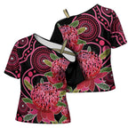 Australia Waratah Cross Shoulder Shirt Telopea Aussie Native Flowers Indigenous Art - Aussie Hoodie
