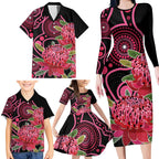 Australia Waratah Family Matching Long Sleeve Bodycon Dress and Hawaiian Shirt Telopea Aussie Native Flowers Indigenous Art - Aussie Hoodie