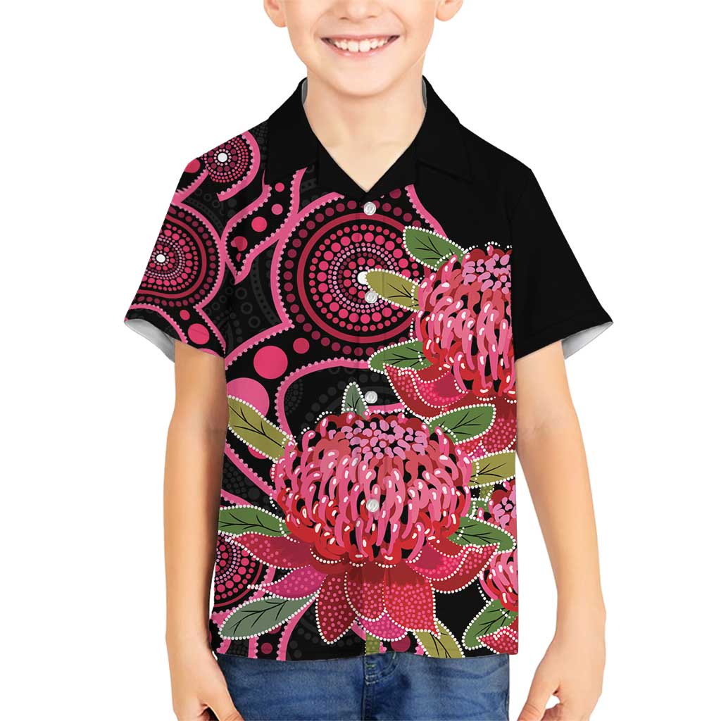 Australia Waratah Family Matching Long Sleeve Bodycon Dress and Hawaiian Shirt Telopea Aussie Native Flowers Indigenous Art - Aussie Hoodie