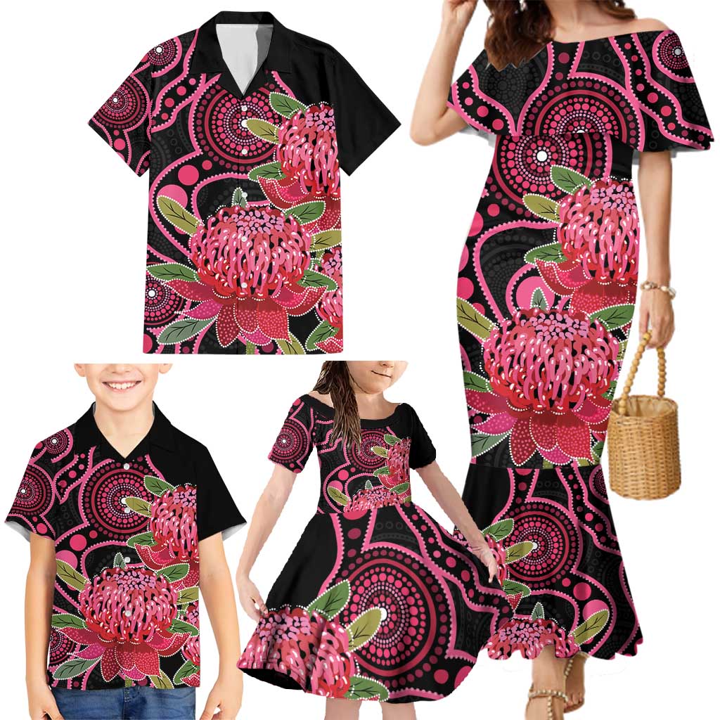 Australia Waratah Family Matching Mermaid Dress and Hawaiian Shirt Telopea Aussie Native Flowers Indigenous Art - Aussie Hoodie