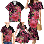 Australia Waratah Family Matching Mermaid Dress and Hawaiian Shirt Telopea Aussie Native Flowers Indigenous Art - Aussie Hoodie