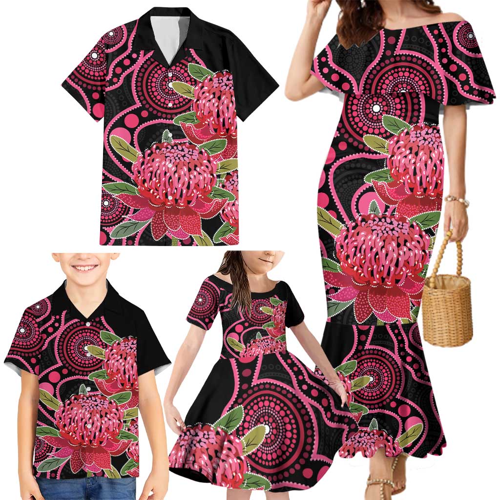 Australia Waratah Family Matching Mermaid Dress and Hawaiian Shirt Telopea Aussie Native Flowers Indigenous Art - Aussie Hoodie