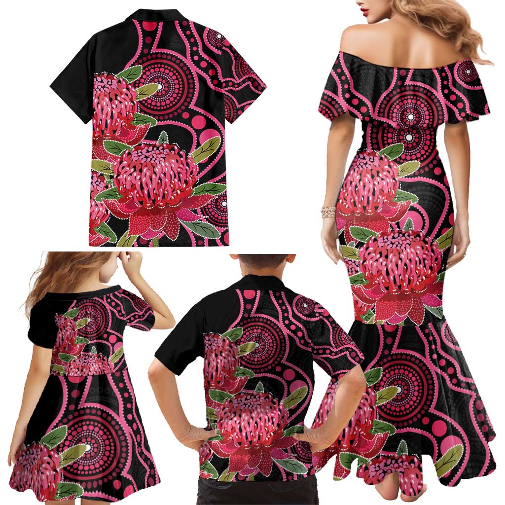 Australia Waratah Family Matching Mermaid Dress and Hawaiian Shirt Telopea Aussie Native Flowers Indigenous Art - Aussie Hoodie