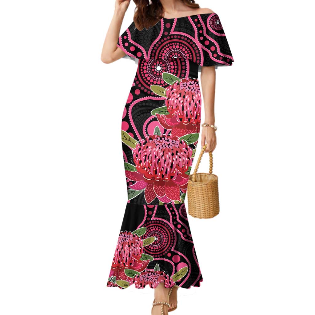 Australia Waratah Family Matching Mermaid Dress and Hawaiian Shirt Telopea Aussie Native Flowers Indigenous Art - Aussie Hoodie