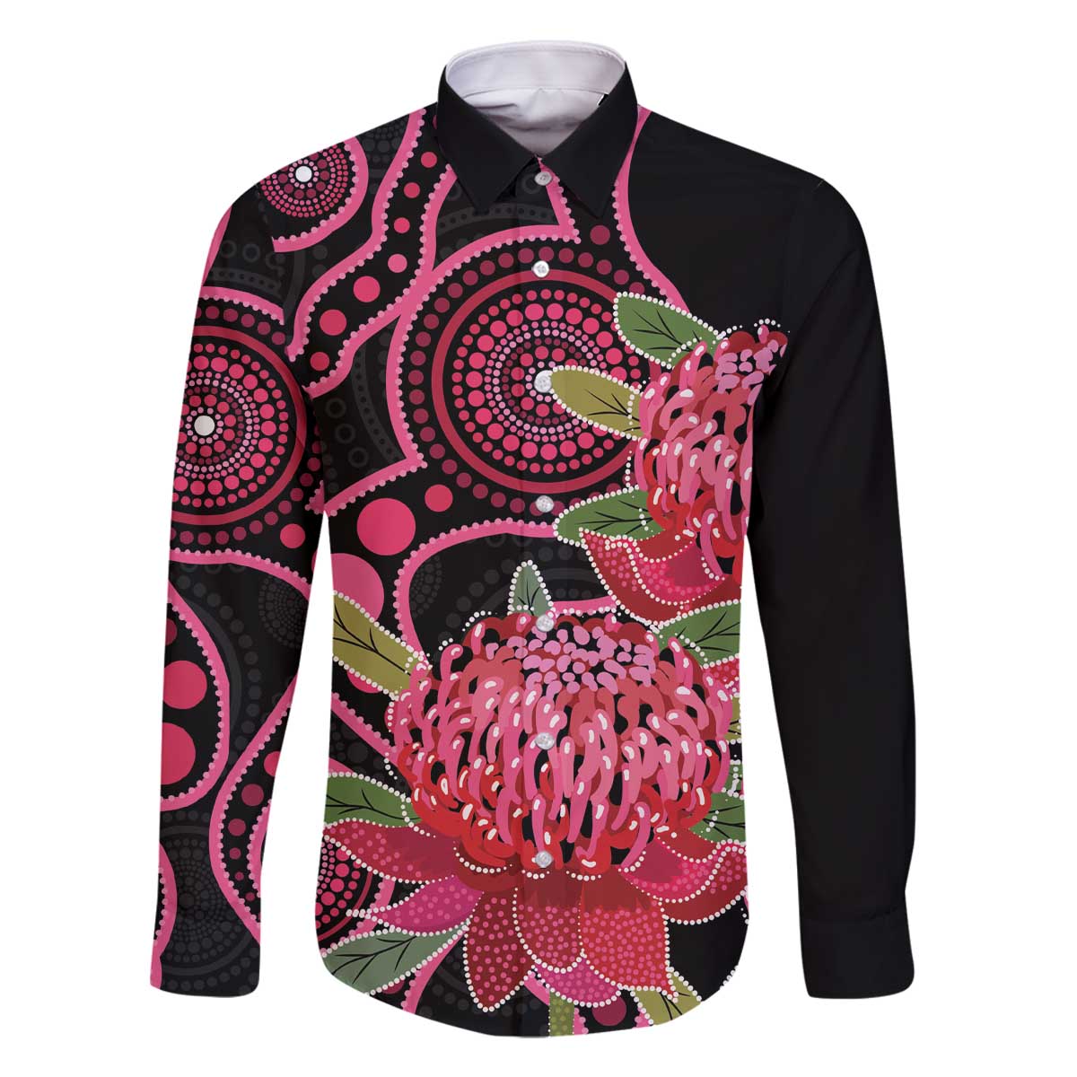 Australia Waratah Family Matching Off The Shoulder Long Sleeve Dress and Hawaiian Shirt Telopea Aussie Native Flowers Indigenous Art - Aussie Hoodie