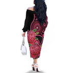 Australia Waratah Family Matching Off The Shoulder Long Sleeve Dress and Hawaiian Shirt Telopea Aussie Native Flowers Indigenous Art - Aussie Hoodie