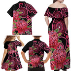 Australia Waratah Family Matching Off Shoulder Maxi Dress and Hawaiian Shirt Telopea Aussie Native Flowers Indigenous Art - Aussie Hoodie