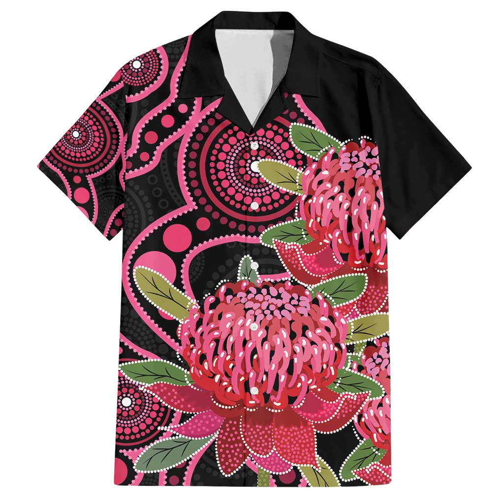 Australia Waratah Family Matching Off Shoulder Maxi Dress and Hawaiian Shirt Telopea Aussie Native Flowers Indigenous Art - Aussie Hoodie