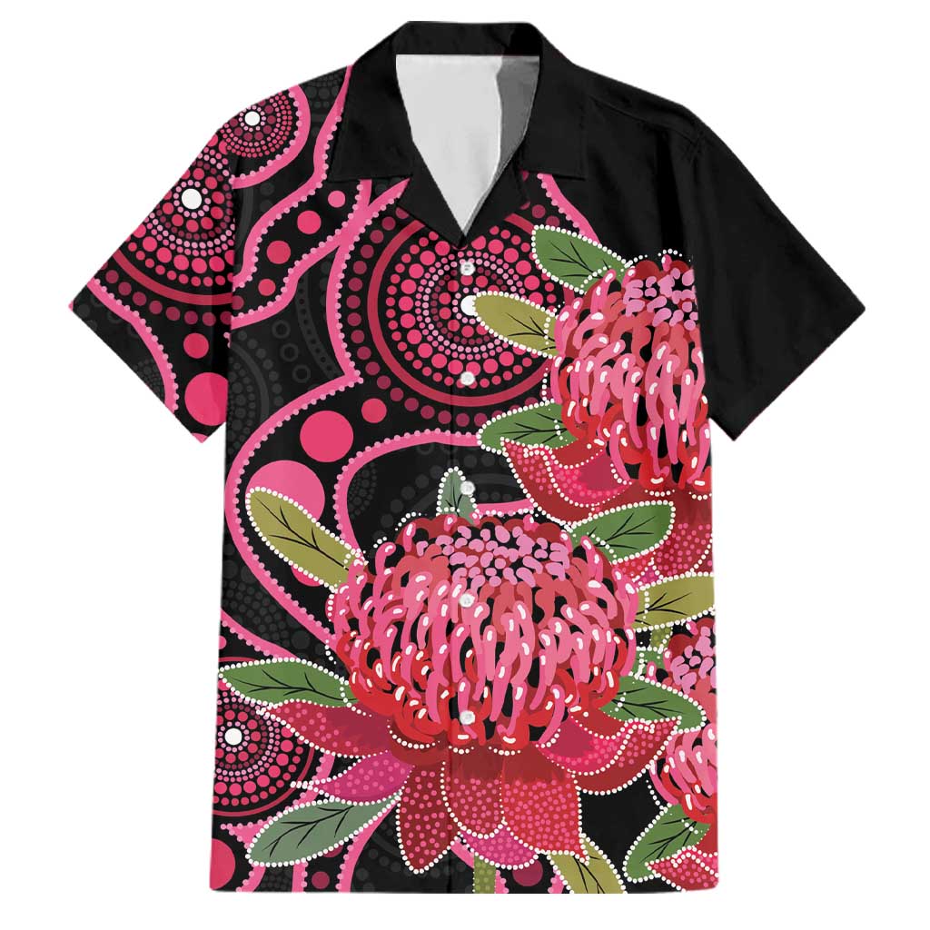 Australia Waratah Family Matching Off Shoulder Maxi Dress and Hawaiian Shirt Telopea Aussie Native Flowers Indigenous Art - Aussie Hoodie
