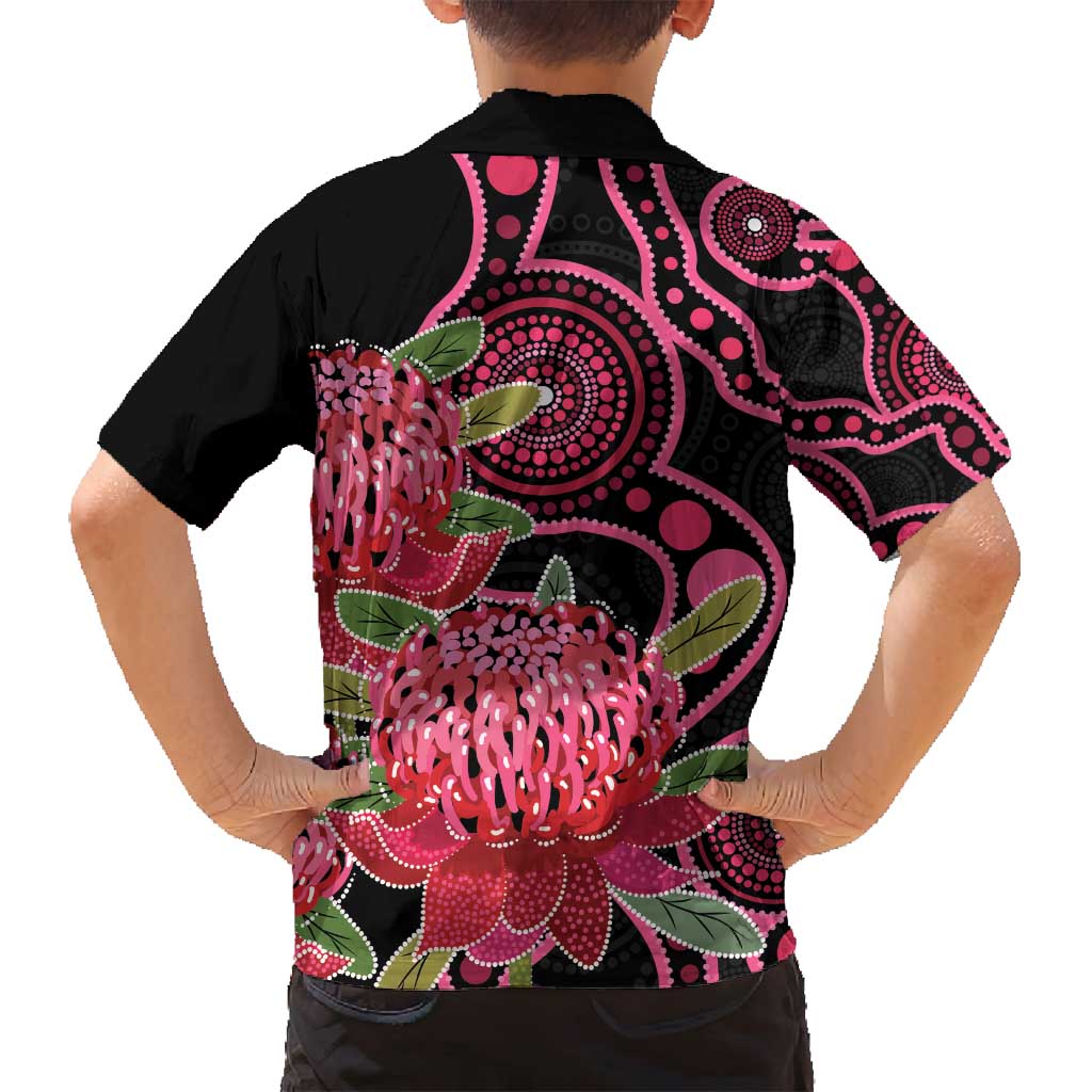 Australia Waratah Family Matching Off Shoulder Short Dress and Hawaiian Shirt Telopea Aussie Native Flowers Indigenous Art - Aussie Hoodie