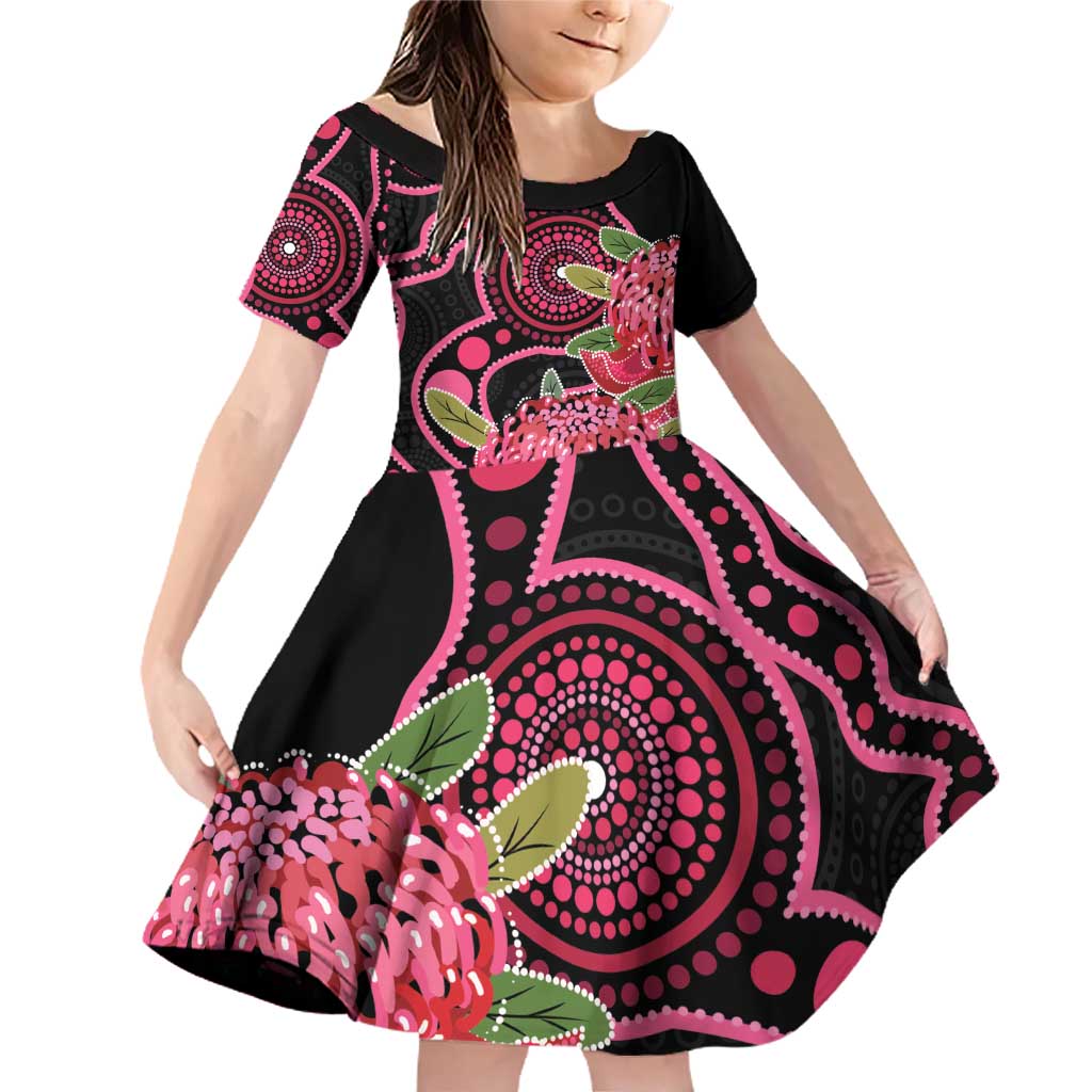 Australia Waratah Family Matching Off Shoulder Short Dress and Hawaiian Shirt Telopea Aussie Native Flowers Indigenous Art - Aussie Hoodie