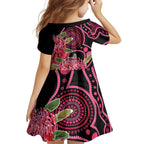Australia Waratah Family Matching Off Shoulder Short Dress and Hawaiian Shirt Telopea Aussie Native Flowers Indigenous Art - Aussie Hoodie