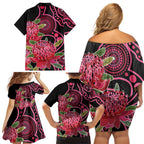 Australia Waratah Family Matching Off Shoulder Short Dress and Hawaiian Shirt Telopea Aussie Native Flowers Indigenous Art - Aussie Hoodie