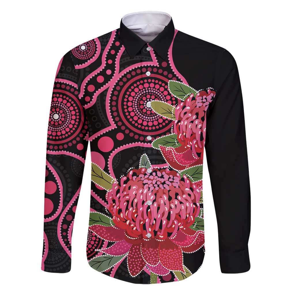 Australia Waratah Family Matching Off Shoulder Short Dress and Hawaiian Shirt Telopea Aussie Native Flowers Indigenous Art - Aussie Hoodie