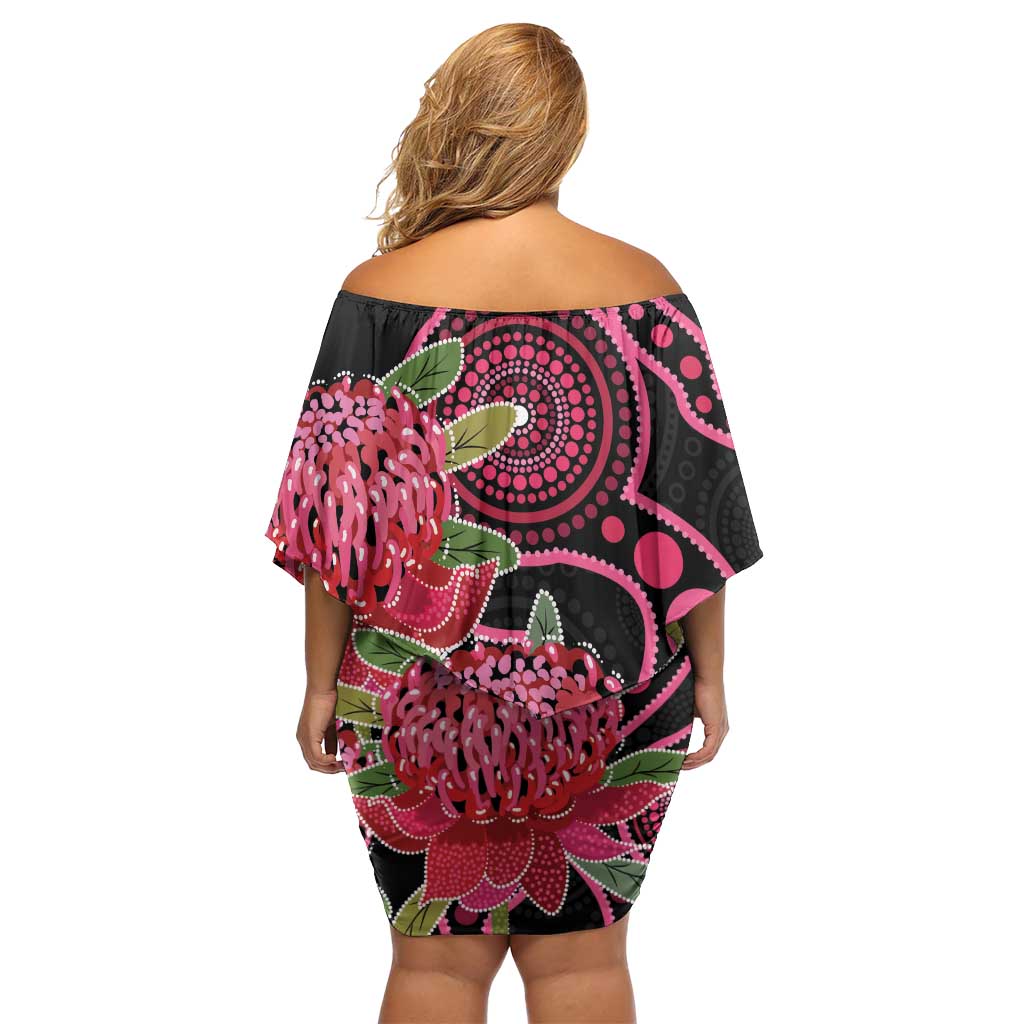 Australia Waratah Family Matching Off Shoulder Short Dress and Hawaiian Shirt Telopea Aussie Native Flowers Indigenous Art - Aussie Hoodie