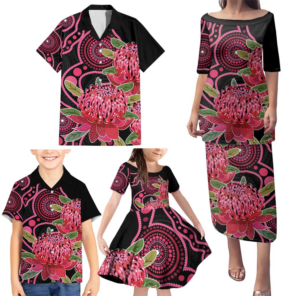 Australia Waratah Family Matching Puletasi and Hawaiian Shirt Telopea Aussie Native Flowers Indigenous Art - Aussie Hoodie