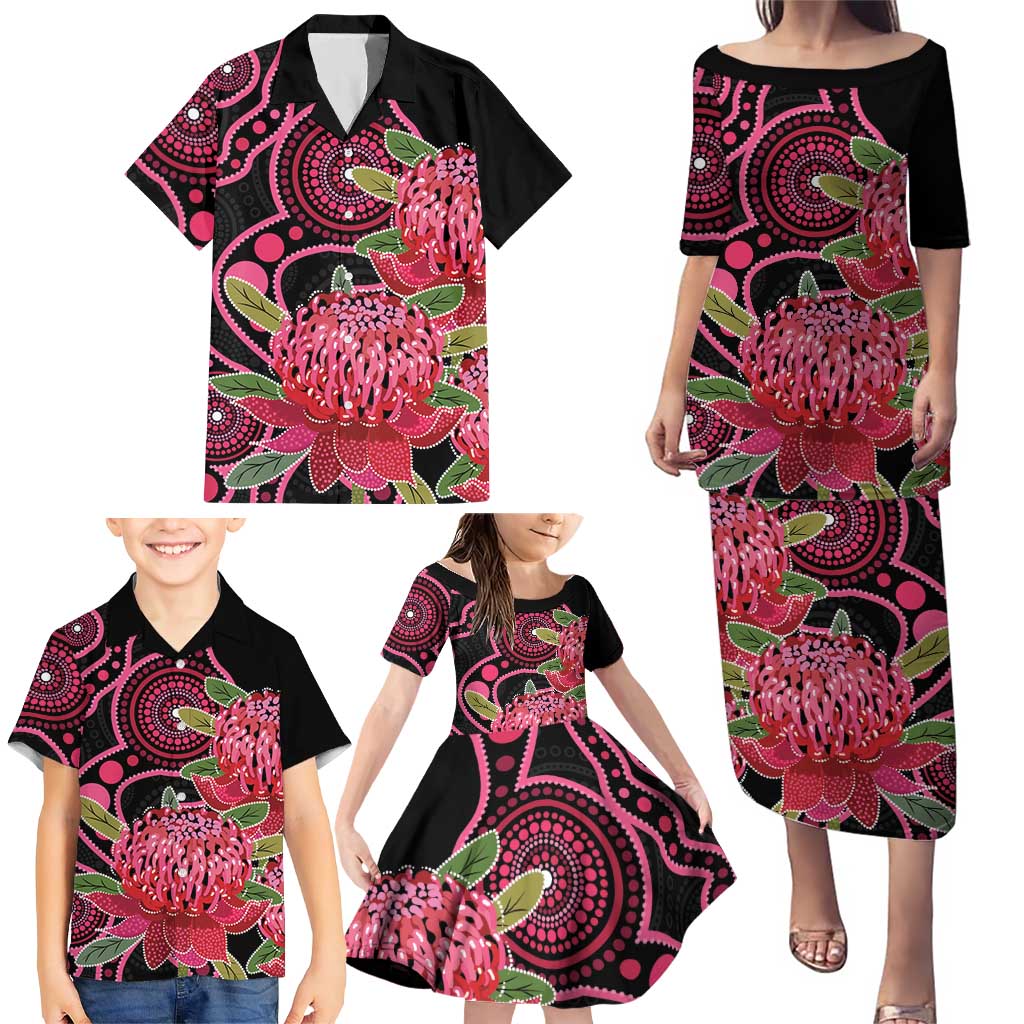 Australia Waratah Family Matching Puletasi and Hawaiian Shirt Telopea Aussie Native Flowers Indigenous Art - Aussie Hoodie