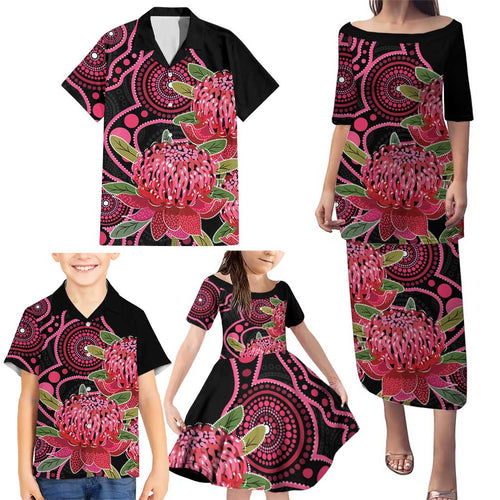 Australia Waratah Family Matching Puletasi and Hawaiian Shirt Telopea Aussie Native Flowers Indigenous Art - Aussie Hoodie