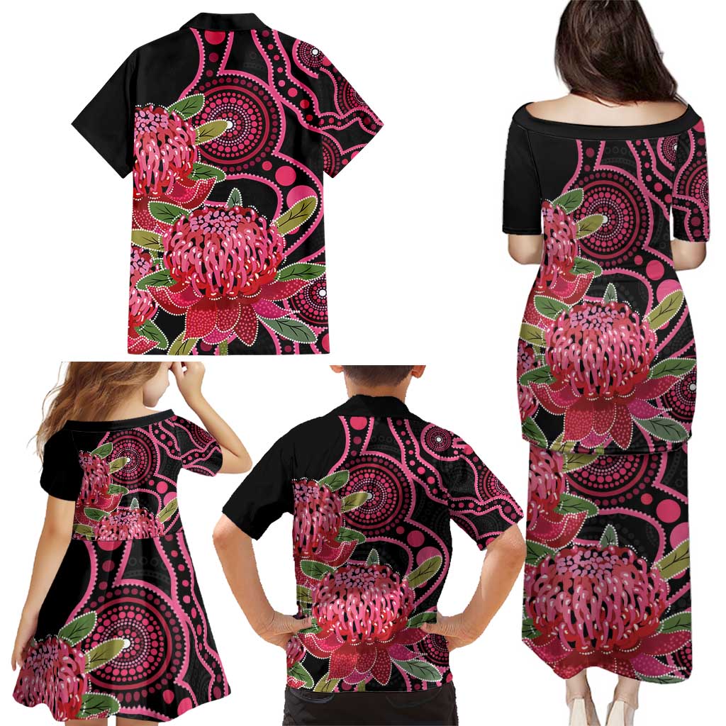 Australia Waratah Family Matching Puletasi and Hawaiian Shirt Telopea Aussie Native Flowers Indigenous Art - Aussie Hoodie