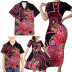 Australia Waratah Family Matching Short Sleeve Bodycon Dress and Hawaiian Shirt Telopea Aussie Native Flowers Indigenous Art - Aussie Hoodie