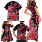 Australia Waratah Family Matching Short Sleeve Bodycon Dress and Hawaiian Shirt Telopea Aussie Native Flowers Indigenous Art - Aussie Hoodie