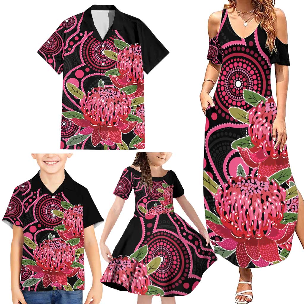 Australia Waratah Family Matching Summer Maxi Dress and Hawaiian Shirt Telopea Aussie Native Flowers Indigenous Art - Aussie Hoodie