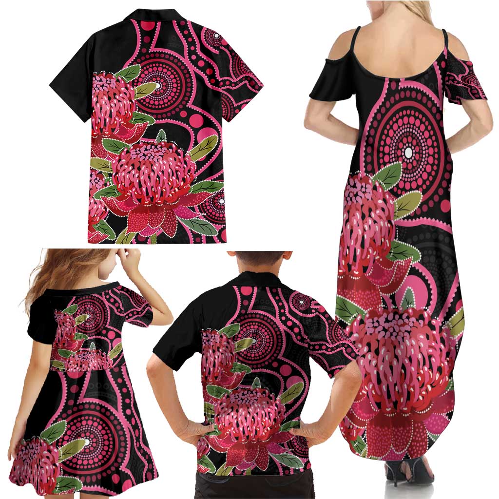 Australia Waratah Family Matching Summer Maxi Dress and Hawaiian Shirt Telopea Aussie Native Flowers Indigenous Art - Aussie Hoodie