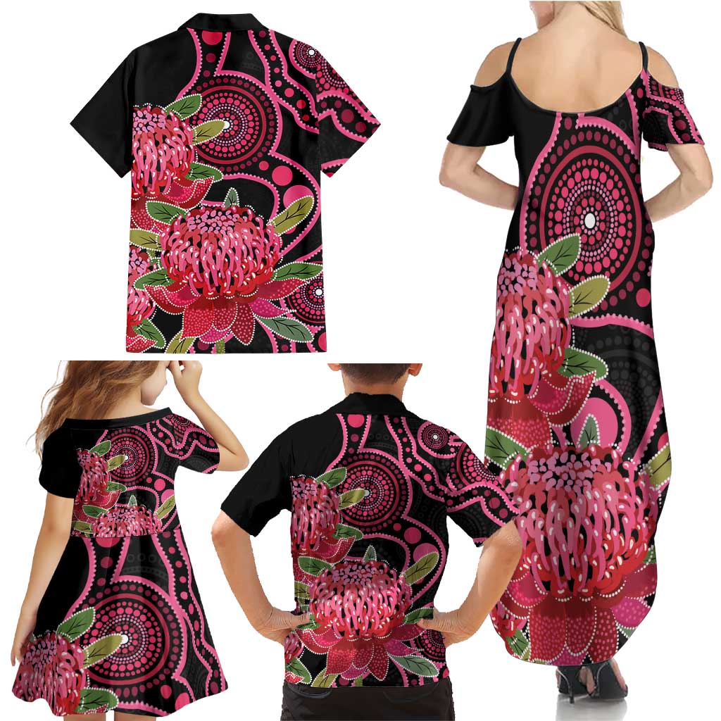 Australia Waratah Family Matching Summer Maxi Dress and Hawaiian Shirt Telopea Aussie Native Flowers Indigenous Art - Aussie Hoodie