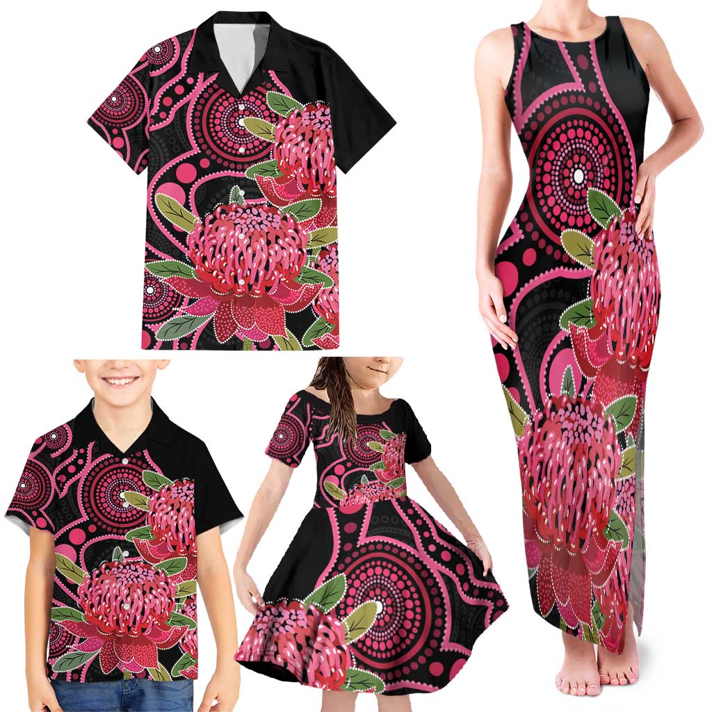 Australia Waratah Family Matching Tank Maxi Dress and Hawaiian Shirt Telopea Aussie Native Flowers Indigenous Art - Aussie Hoodie