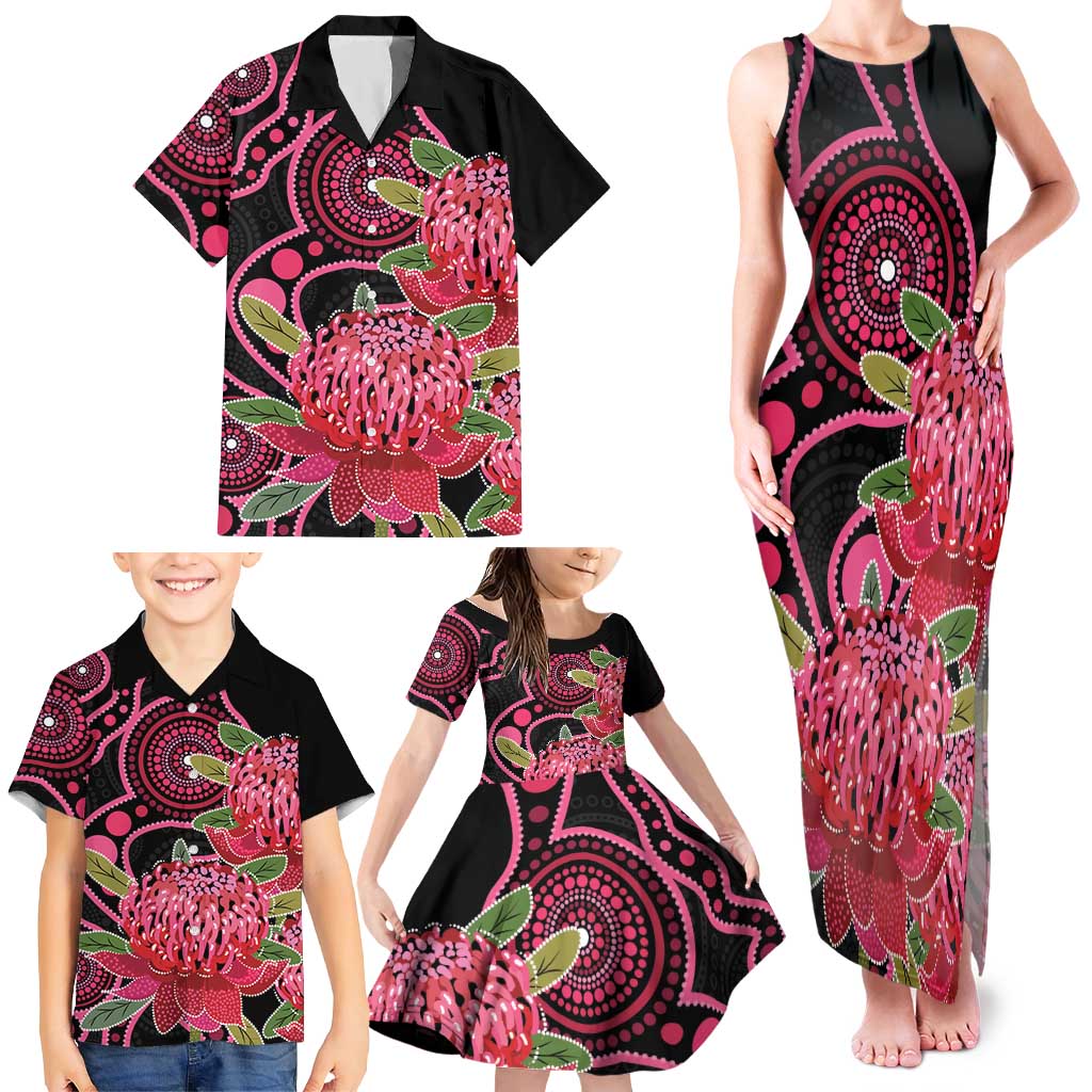 Australia Waratah Family Matching Tank Maxi Dress and Hawaiian Shirt Telopea Aussie Native Flowers Indigenous Art - Aussie Hoodie