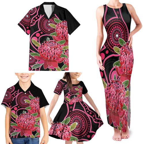 Australia Waratah Family Matching Tank Maxi Dress and Hawaiian Shirt Telopea Aussie Native Flowers Indigenous Art - Aussie Hoodie
