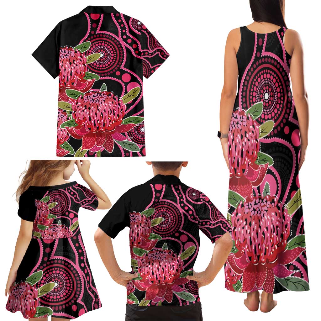 Australia Waratah Family Matching Tank Maxi Dress and Hawaiian Shirt Telopea Aussie Native Flowers Indigenous Art - Aussie Hoodie