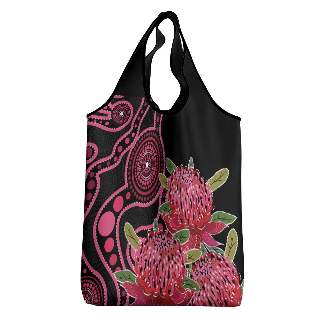 Australia Waratah Grocery Bag Telopea Aussie Native Flowers Indigenous Art - Aussie Hoodie