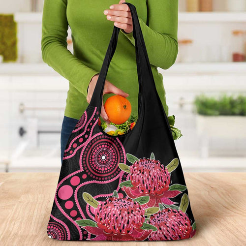 Australia Waratah Grocery Bag Telopea Aussie Native Flowers Indigenous Art - Aussie Hoodie