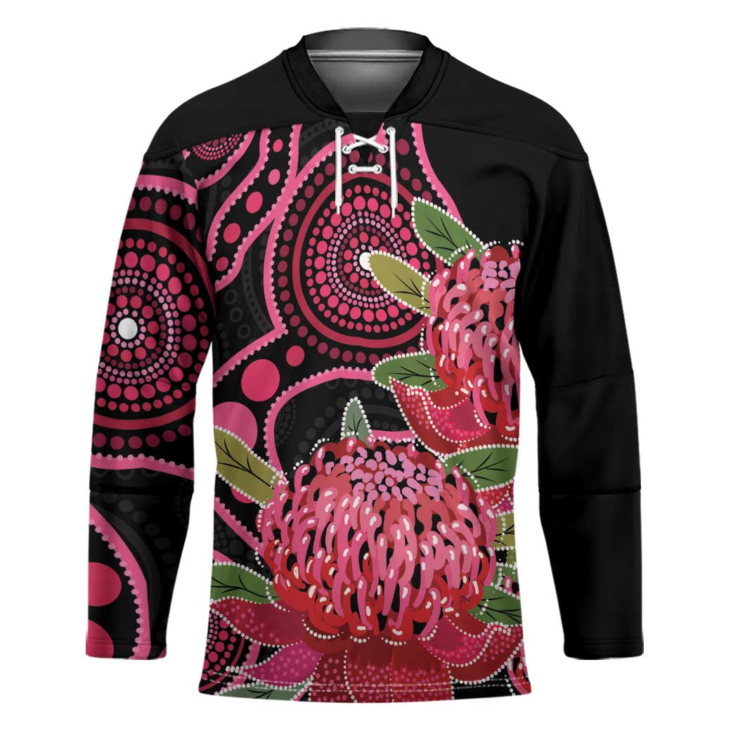 Australia Waratah Hockey Jersey Telopea Aussie Native Flowers Indigenous Art - Aussie Hoodie
