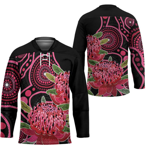 Australia Waratah Hockey Jersey Telopea Aussie Native Flowers Indigenous Art - Aussie Hoodie