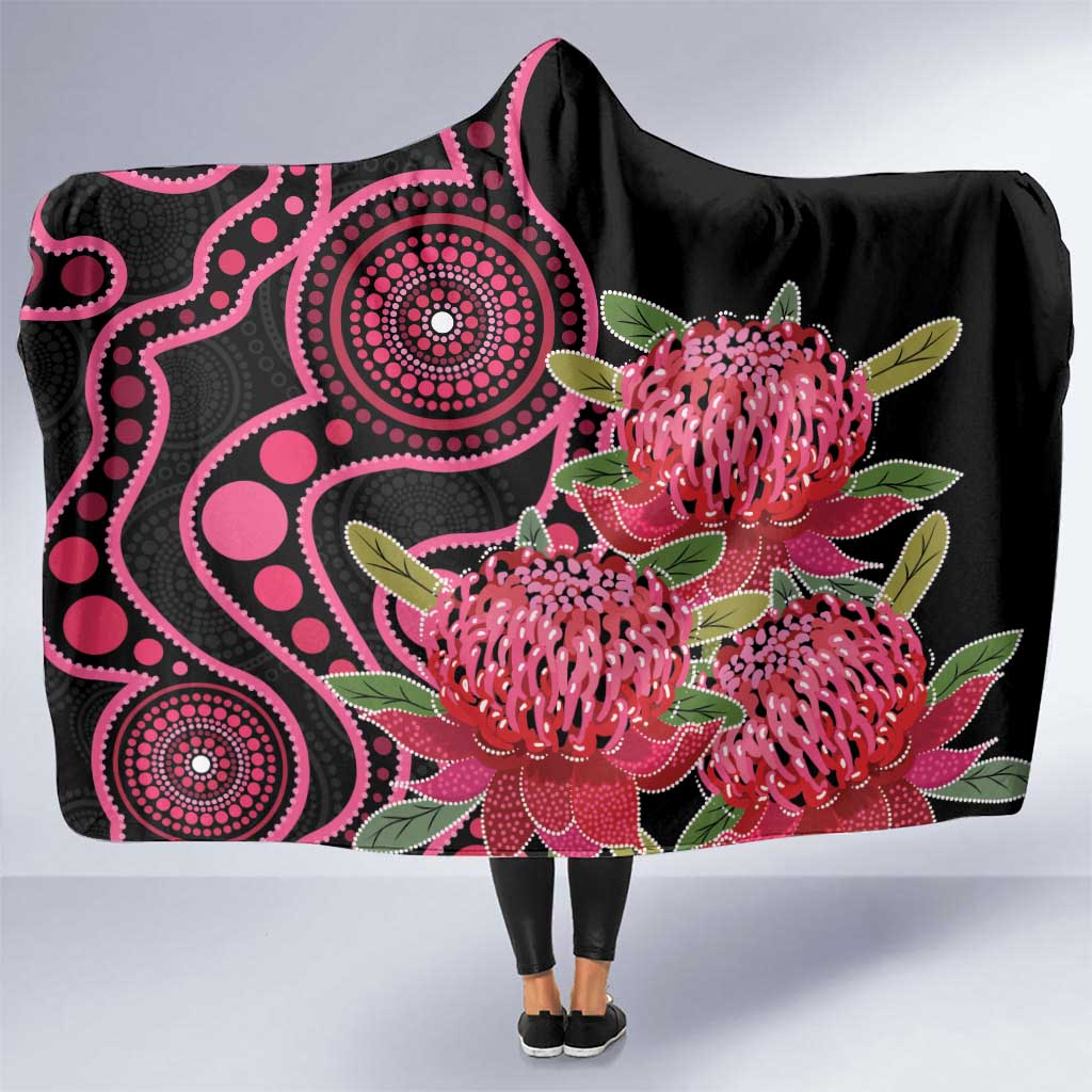 Australia Waratah Hooded Blanket Telopea Aussie Native Flowers Indigenous Art - Aussie Hoodie