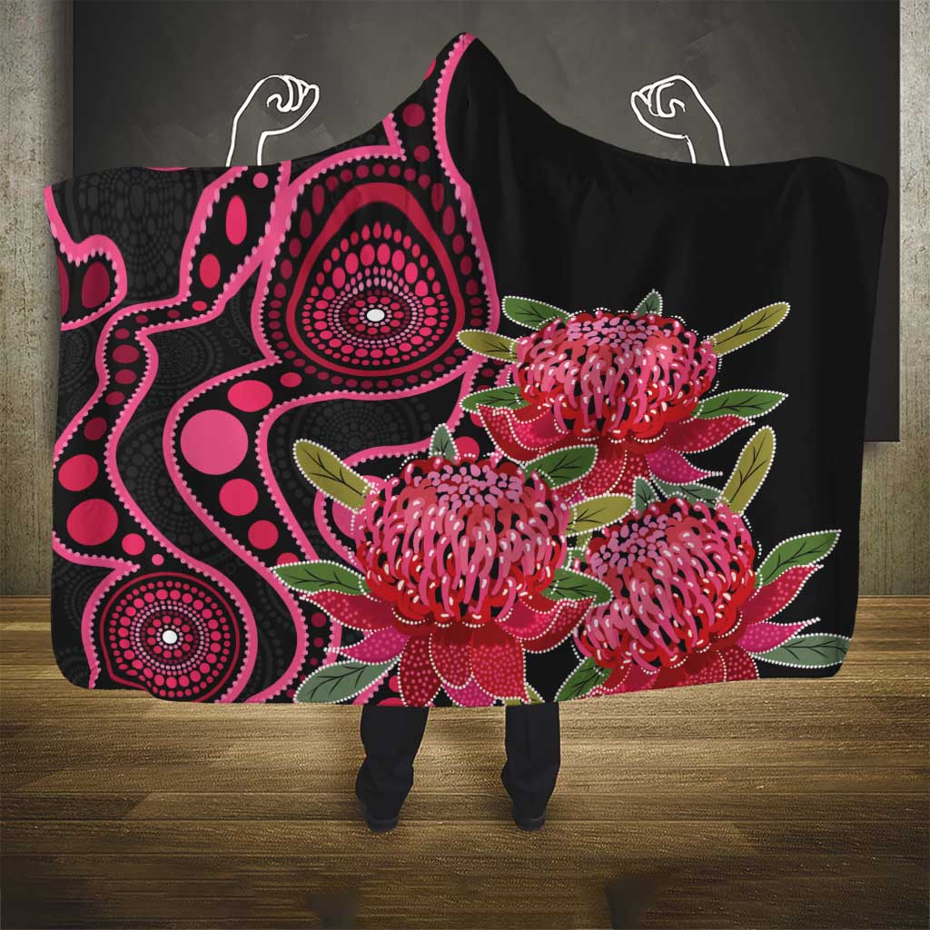 Australia Waratah Hooded Blanket Telopea Aussie Native Flowers Indigenous Art - Aussie Hoodie