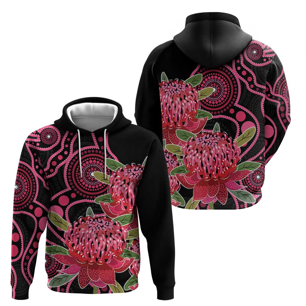 Australia Waratah Hoodie Telopea Aussie Native Flowers Indigenous Art - Aussie Hoodie
