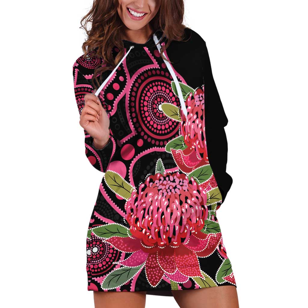 Australia Waratah Hoodie Dress Telopea Aussie Native Flowers Indigenous Art - Aussie Hoodie
