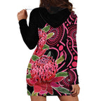 Australia Waratah Hoodie Dress Telopea Aussie Native Flowers Indigenous Art - Aussie Hoodie