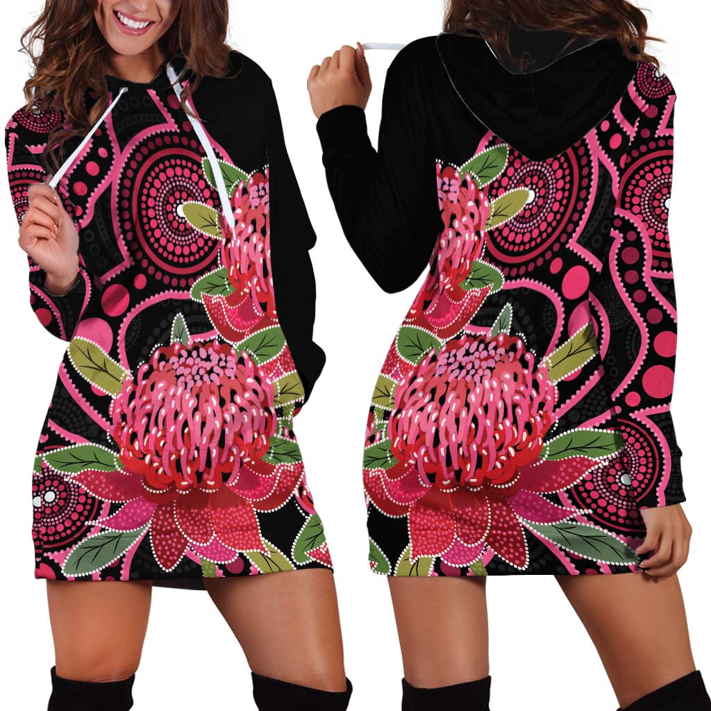 Australia Waratah Hoodie Dress Telopea Aussie Native Flowers Indigenous Art - Aussie Hoodie