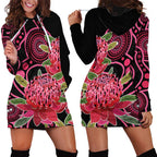 Australia Waratah Hoodie Dress Telopea Aussie Native Flowers Indigenous Art - Aussie Hoodie
