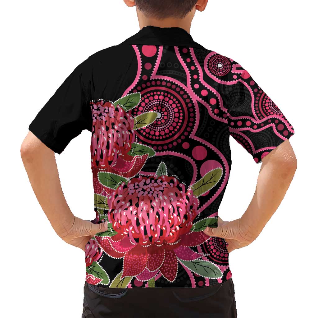 Australia Waratah Kid Hawaiian Shirt Telopea Aussie Native Flowers Indigenous Art - Aussie Hoodie