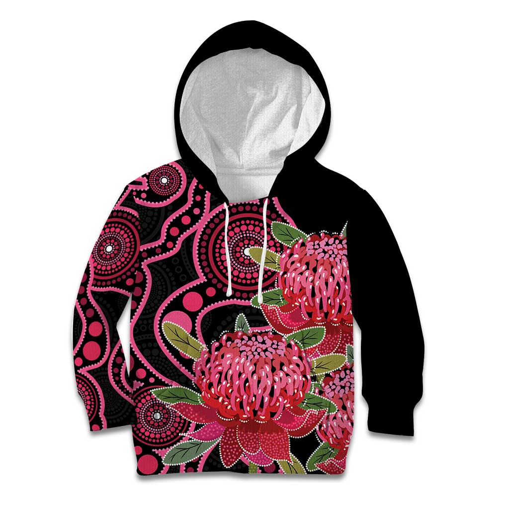 Australia Waratah Kid Hoodie Telopea Aussie Native Flowers Indigenous Art - Aussie Hoodie